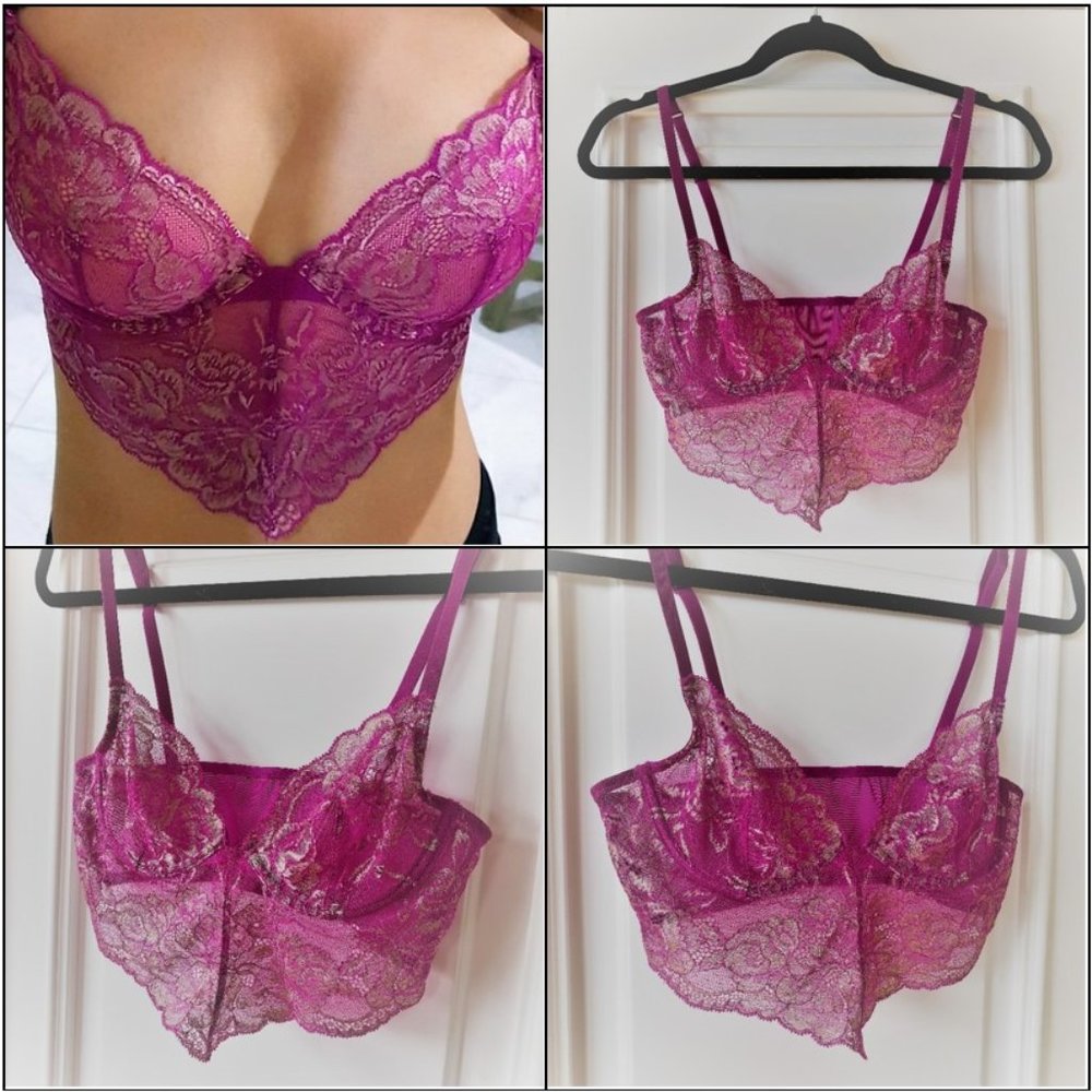 Stunning Lace & Mesh Crop Underwire Bustier Bra - Pink & Gold Hues - Size Small
